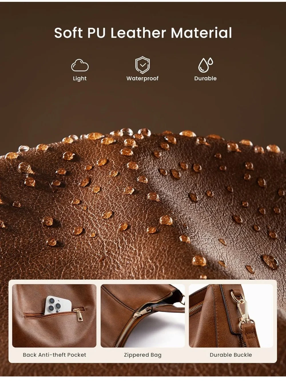 Everyday Brown Hobo Bag with Adjustable Strap Large size